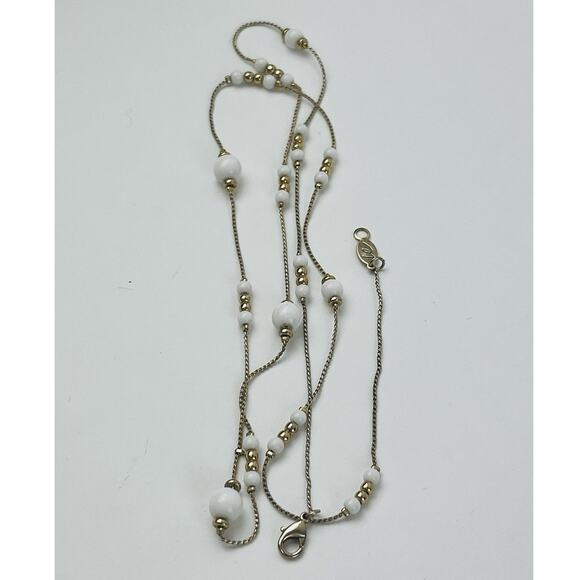 Liz Claiborne Gold Tone White Ball Bead Long Chain Necklace Station 80s Lobster - Picture 5 of 15